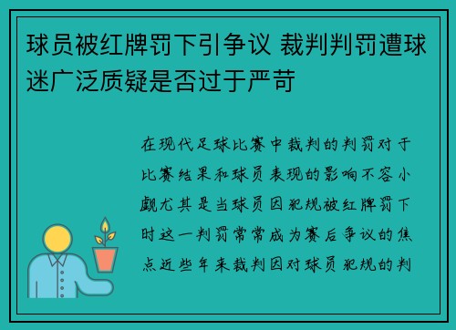 球员被红牌罚下引争议 裁判判罚遭球迷广泛质疑是否过于严苛